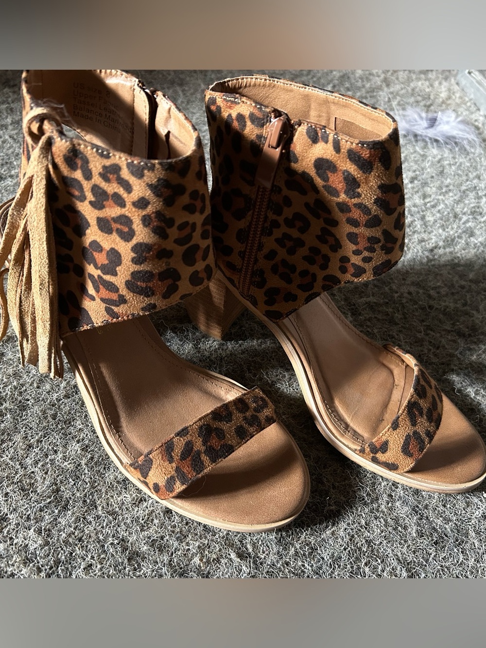 Leopard Print Ankle Strap Heels - Women